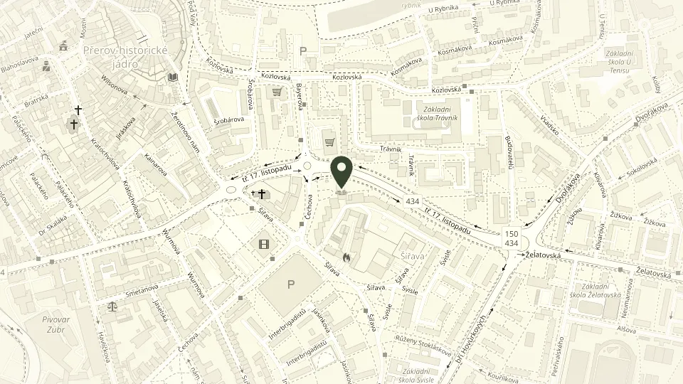 Mapa okolí pobočky Přerov, 17. listopadu 6